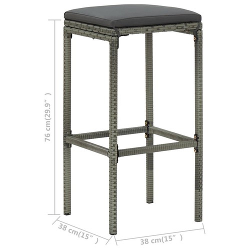 3 Pcs Bar Stools Grey PE Rattan Stylish Dining Kitchen Counter Chair Stool Set - Picture 8 of 8