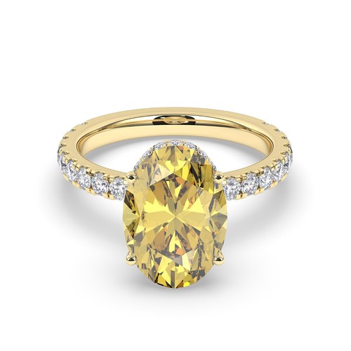 Oval Solitaire 18K Yellow Gold Vivid Yellow Engagement Ring, 5 ct, Lab-grown IGI - Picture 11 of 18