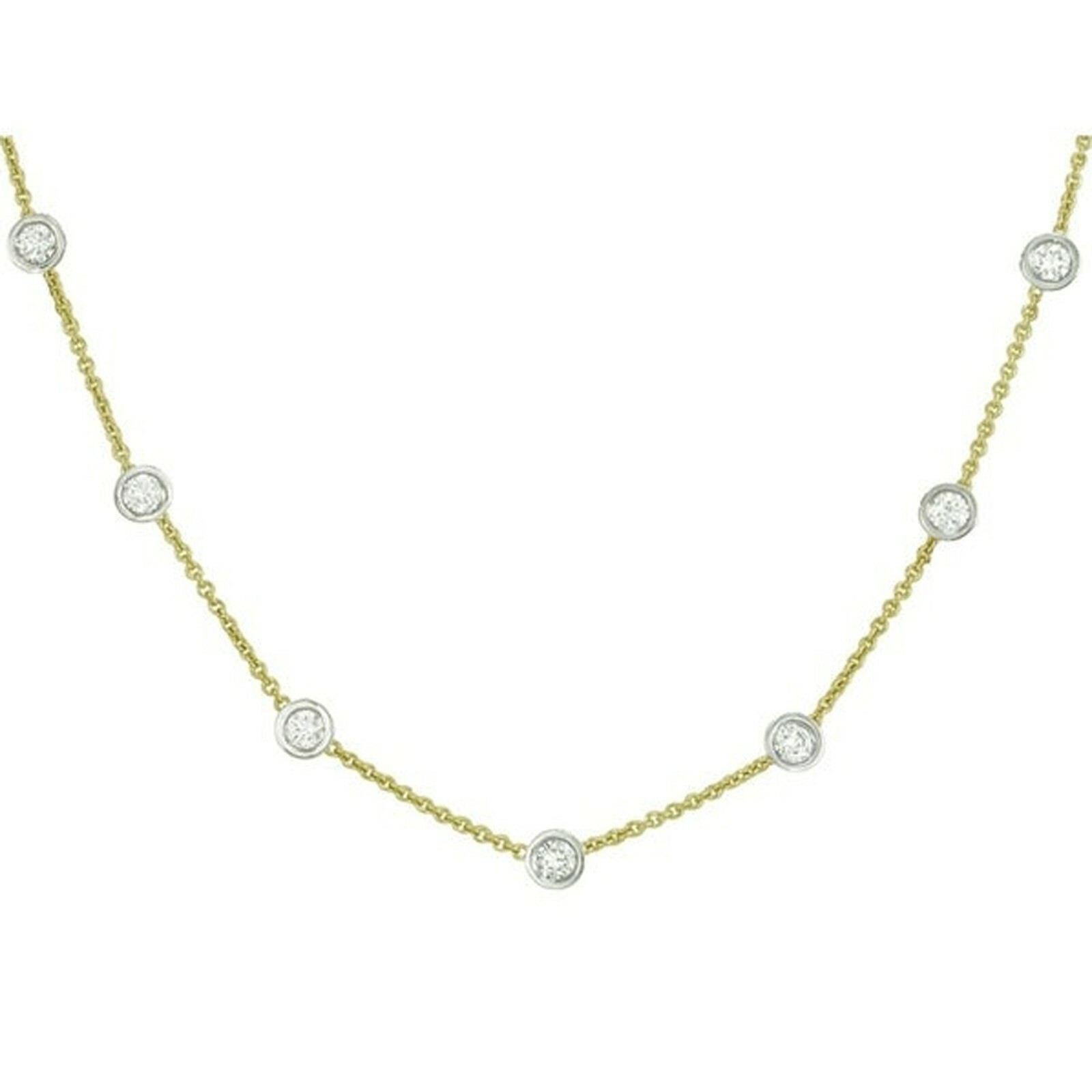 "14K Yellow Gold Plated 0.75CT Round Brilliant Moissanite 7 Station Necklace 18\""