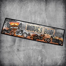 Personalised Bar Mat Runner Rubber Backed Man Cave Shed Beer Harley Biker Custom