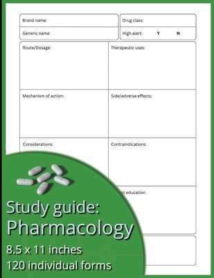 Pharmacology study guide notebook: 120 blank medication templates for nursing st