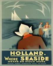 POSTER HOLLAND WHERE SEASIDE MEANS MUCH MORE NETHERLANDS VINTAGE REPRO FREE S/H