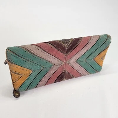 Fossil Chevron Leder Geldbörse Patchwork Clutch Wildleder Distressed - Bild 1 von 4