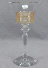 HC Fry Glass Amber Threaded & Controlled Bubble 7 1/2 Inch Glass C. 1920s