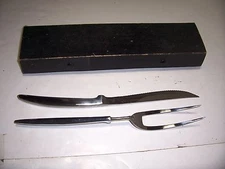 VTG MARKED JAPAN STAINLESS STEEL CARVING KNIFE &  FORK SET EXCELLENT CONDITION