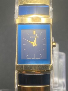 Authentic Seiko Lassale Womens 23Kt. Gold Plated Watch Bangle Style Sapphire 1F20 5K79 61
