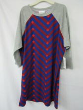Lularoe Sloan Size 14 Kids Shirt Blue Red Zig Zag Striped Stripe Pattern New NWT