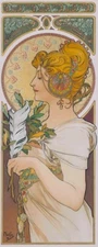 LA PLUME FEATHER JEWELRY GIRL ART NOUVEAU BY ALPHONSE MUCHA VINTAGE POSTER REPRO