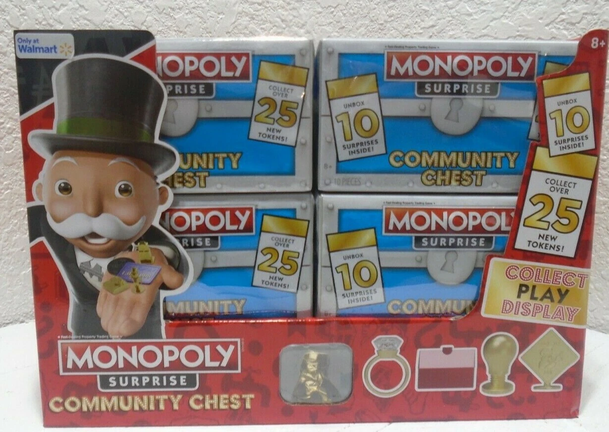 Hasbro Monopoly Surprise Community Chest Lot Of 8 Sealed Boxes W/Display Piece