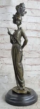 Art Deco Charleston Flapper w/ Feathered Hat - Bronze Sculpture by J. Kassin
