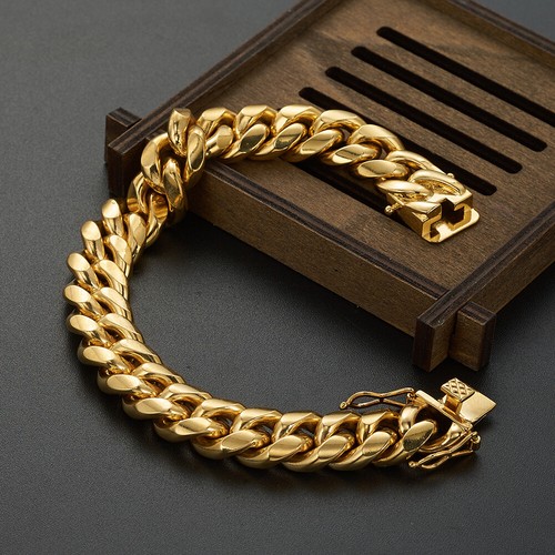 8-18MM Mens Miami Cuban Chain Gold Plated Stainless Steel Bracelet Bangle 7-11" - Picture 21 of 31