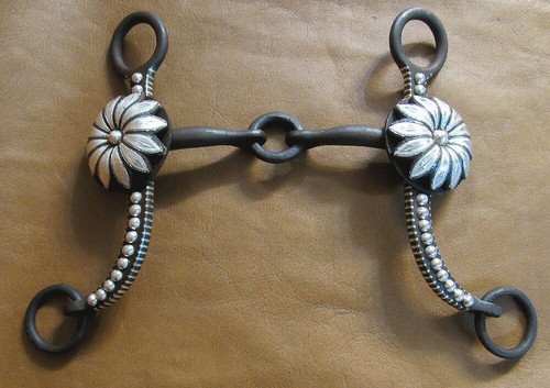 E Garcia Marrón Flor Concho Vástago Snaffle Con Salvavidas Broca Plateada - Imagen 2 de 3