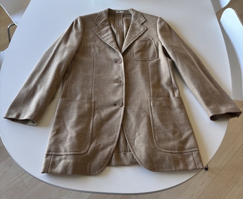 HERMES BROWN HERRINGBONE 100% CASHMERE WOMEN BLAZER F36 US6