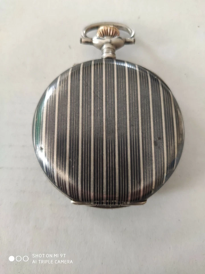 Reloj Bolsillo Antiguo Perret&Fils Brenets Plateado y Nielloed Foto 2 de 4