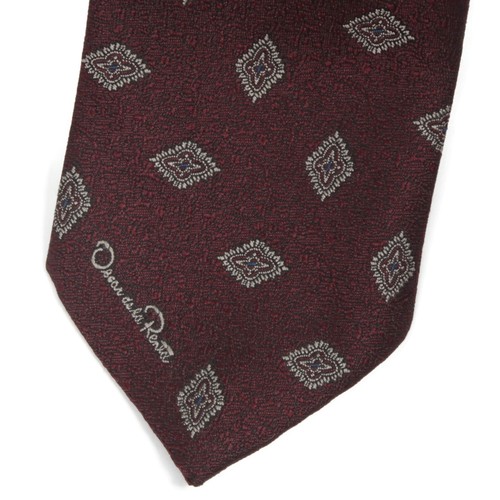 Oscar de la Renta Deep Plum Burgundy Diamond Pattern Men's Silk Neck Tie - Picture 3 of 4