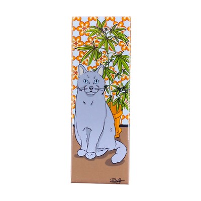 Retro Gray Cat 420 Magnet Pet Portrait Art Stoner Gift Collectible Home Decor