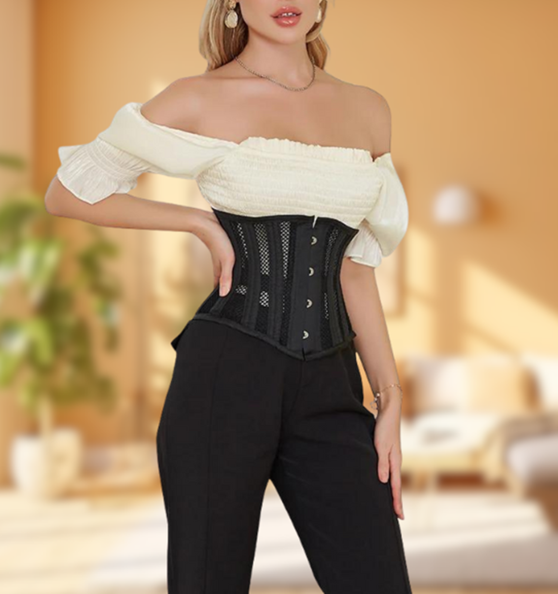 Corset Femme En Coton Noir Avec Baleines Acier - Réduction Taille 7-13 Cm - Guide Taille Inclus - 4