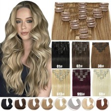 Clip In Real Remy Human Hair Extensions Double Weft Sew-In Weave Full Head Hair