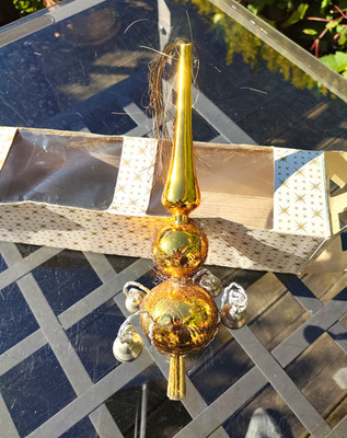 Vintage Christbaumspitze 50er 60er Gold Plastik mit Glocken Carillon OVP