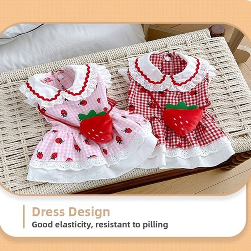 Cute Pet Strawberry Dress Breathable Cat Skirt Pet Summer Clothes Spring - Picture 4 of 14