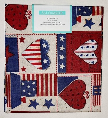 Fat Quarter Patriotic Americana Heart Patchwork 18'' x 21'' Fabric Precut M203.46