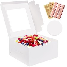 3 Pack Cake Boxes, 10x10x5 Inches Cake Boxes with Boards, White Square Bakery...