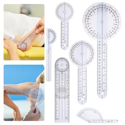 6PCS Clear Spinal Goniometer Protractor Ruler Set 360 Degree 12 8 6 Inch Rehab
