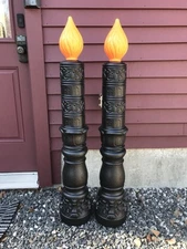 Halloween Haunted House Candles Black Orange Flame Empire Mold PAIR  Big 45”