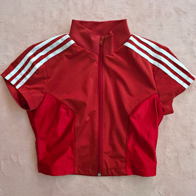 adidas x Paolina Russo Cropped Full Zip Short Sleeve Track Jacket Red/White S