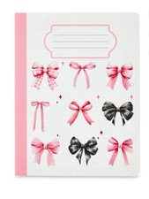 Pen Gear Pink Bow Composition Book Wide Ruled 80 Sheets 7.5  x9.75  Black Bow
