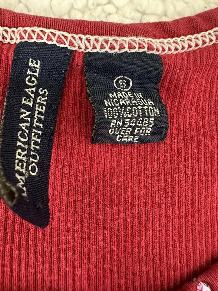 VTG Y2K American Eagle Tank Top Women’s S Ribbed Red Graphic Print Jewel 2000s - Image 3 of 4