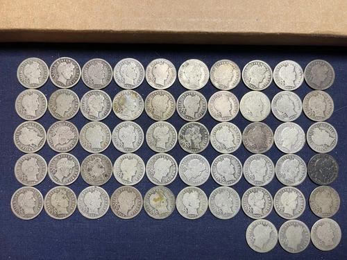One Roll of 53 90% Silver Barber Dimes having a total face value of $5.30