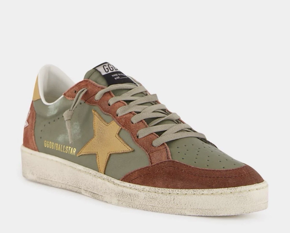 Golden Goose Men Ball Star Sneakers Green Brown Red Rust Beige EU 