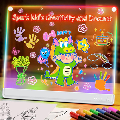 19.7-Inch Rechargeable Doodle Glow LED Note Board,15-Color Light Effects,Neon Li