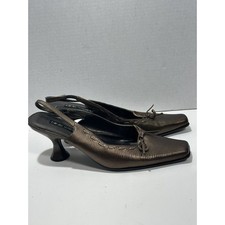 Nine West Sling Back Shoes Womens 8.5 M Bronze Leather Spool Heel Lace Detail
