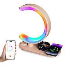 4 in 1 Bluetooth Speaker Night Light with Wireless Charger, Atmosphere Golden
