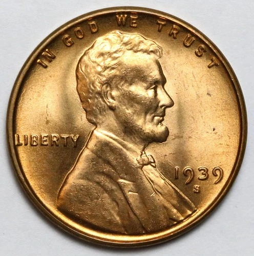New Listing1939-S 1c Lincoln Wheat Cent Uncirculated - RAW - RED - Great Looking Penny