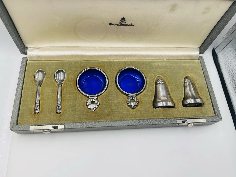 Georg Jensen Dinamarca Bellota Plata Esterlina Sal Pimienta Coctelera Bodega Caja Ajustable Foto 3 de 4