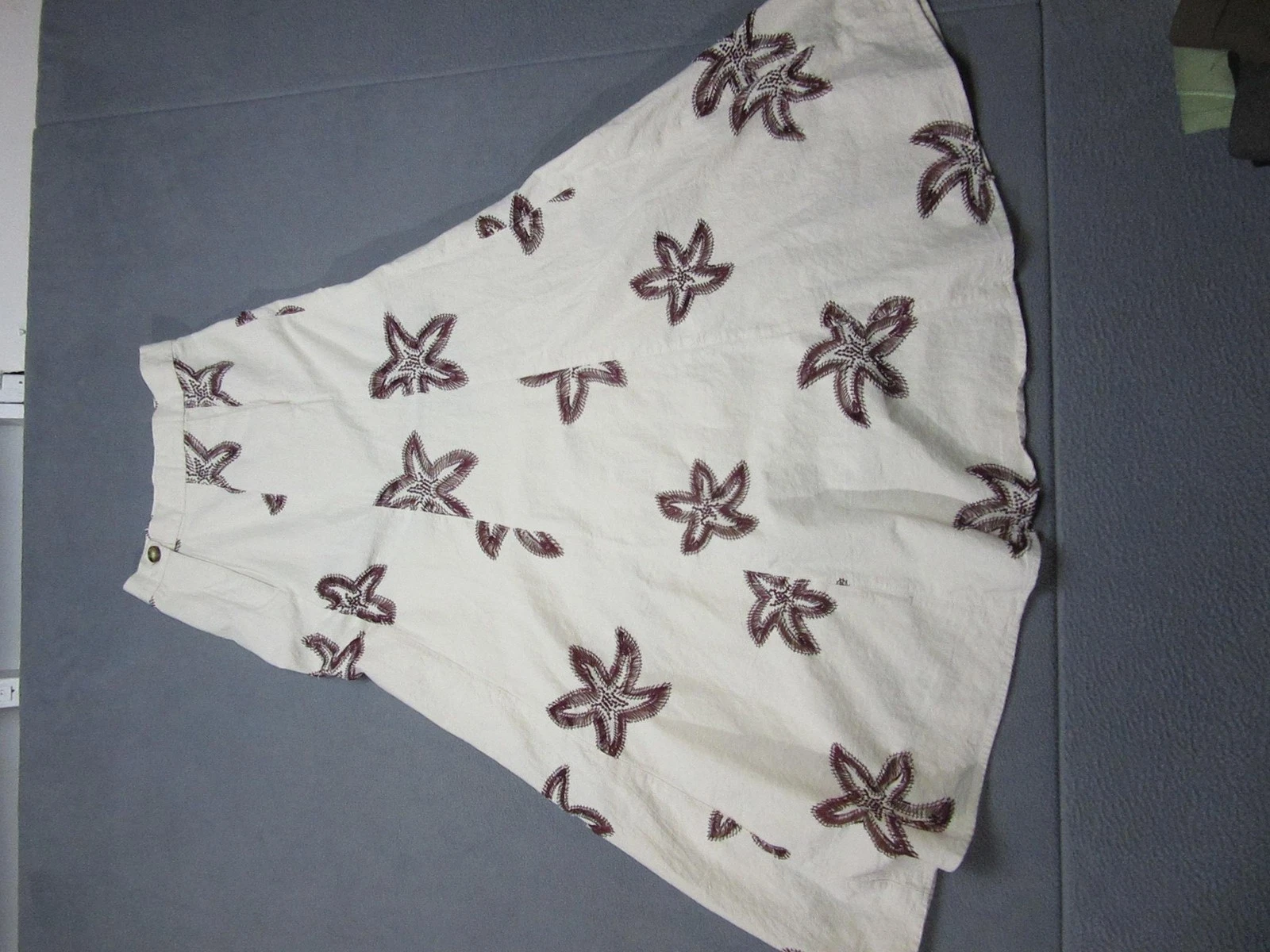 Zara Skirt Womens XS Beige Embroidered Starfish A Line Long Cotton Summer Beach