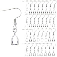 50PCS Earring Hooks with Pinch Bails Clasp for DIY Earring Making (Silver)