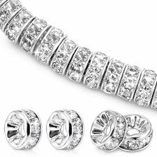 100 Pcs 4mm Rondelle Spacer Beads, Silver Rhinestone Spacer Beads for Jewelry...