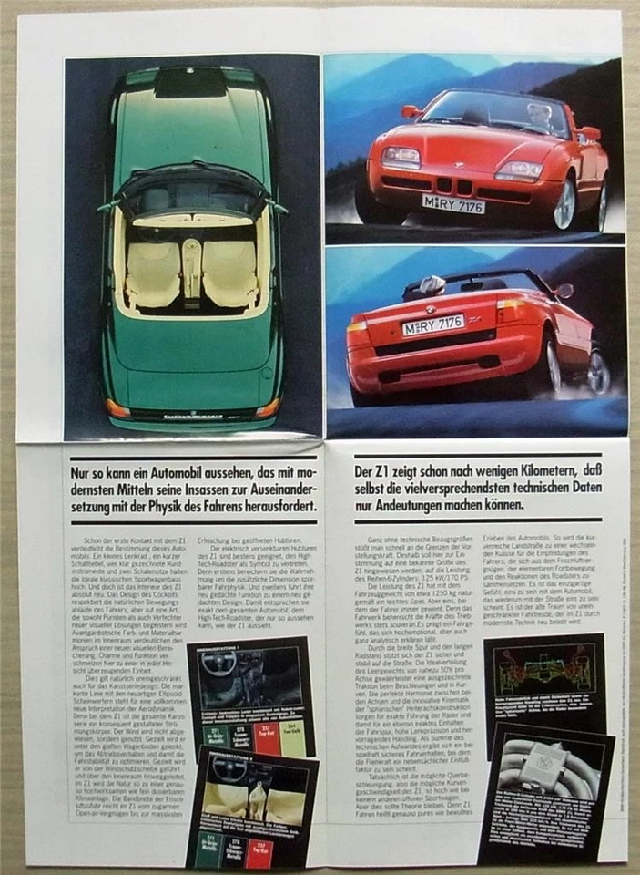 BMW Z1 SPORTS CONVERTIBLE Car Sales Brochure 1989 #911080110 GERMAN TEXT - Image 2 of 4