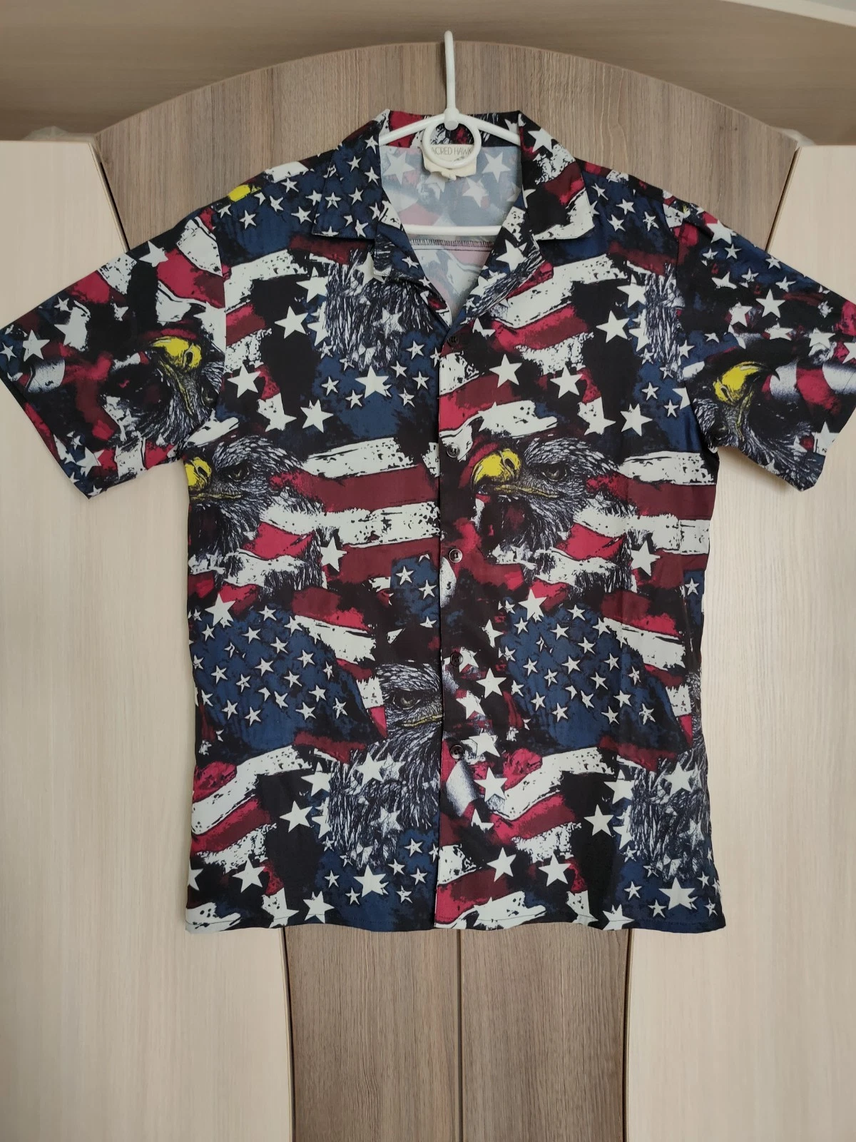 Sacred Hawk USA Flag Eagle Print Viscose-Feel Shirt Vintage Vibe Festival