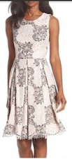 ELIZA J NEW BEIGE AND GRAY LACE FLORAL MIDI DRESS SIZE 10