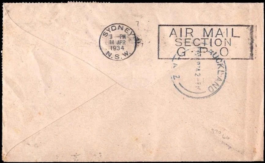 1934 Australia–NZ Official Airmail “Faith in Australia” Multi-Franking - Image 2 of 2