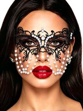 Pearl Masquerade Mask for Women Black Lace Masks Prom Costume Party Eye Mask ...