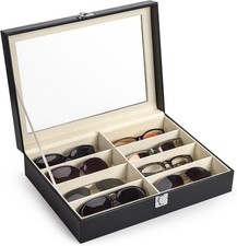 CO-Z 8-Slot Leather Sunglass Organizer, Eyewear Display Case