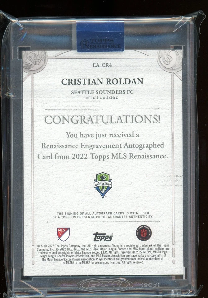 2022 Topps MLS Renaissance Cristian Roldan On Card Auto RUBY  #5/10  SOUNDERS - Image 2 of 2