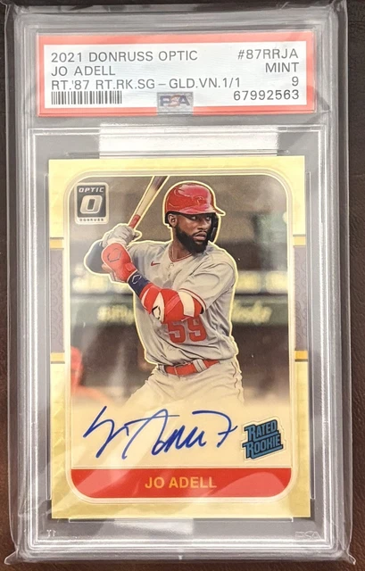 2021 Donruss Optic Jo Adell 1987 Rated Rookie Gold Vinyl Auto 1/1 #87RR-JA PSA 9