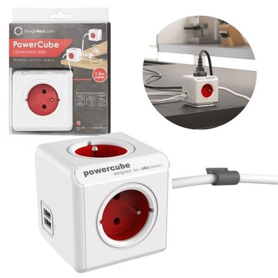Verlängerungskabel 1,5 m PowerCube Steckdosenleiste mit 4 Steckdosen + 2 USB